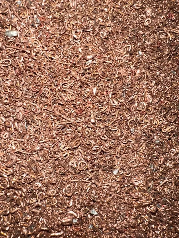 Copper chop recovered from processed motors and meatballs