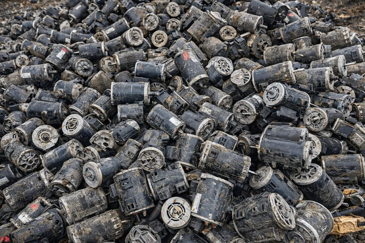 Pile of small copper-wound electric motor scrap
